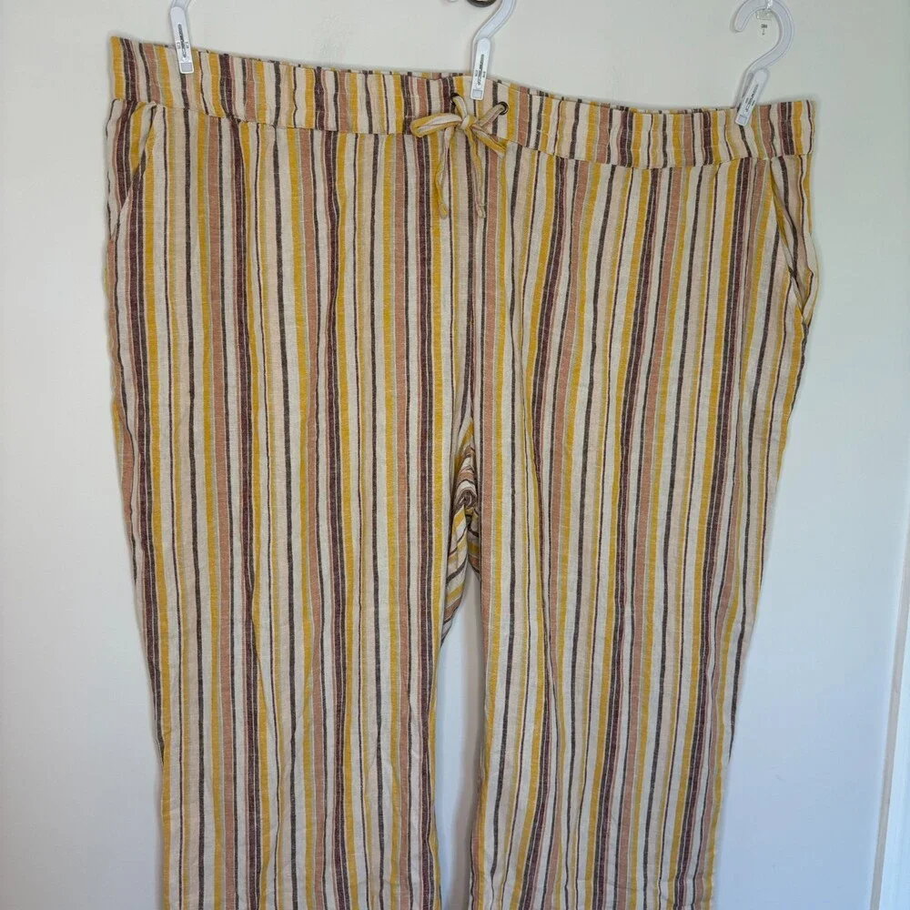 Denim & Co Naturals NEW Linen Blend Wide Leg Pants Womens 5XP Tan Stripe Pull On - Picture 4 of 10